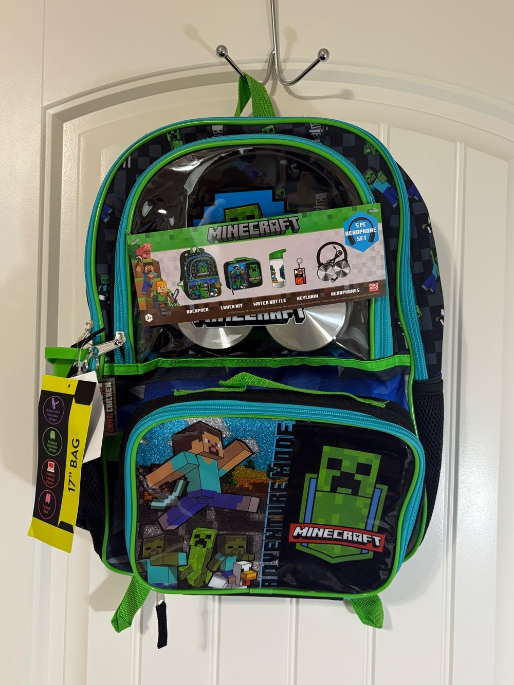 Minecraft Kids Backpack in Black and Green with Character Print